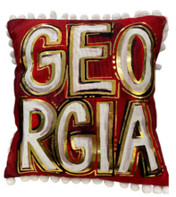 Load image into Gallery viewer, Georgia Red &amp; Black Gold Foil Pom Pom Pillow
