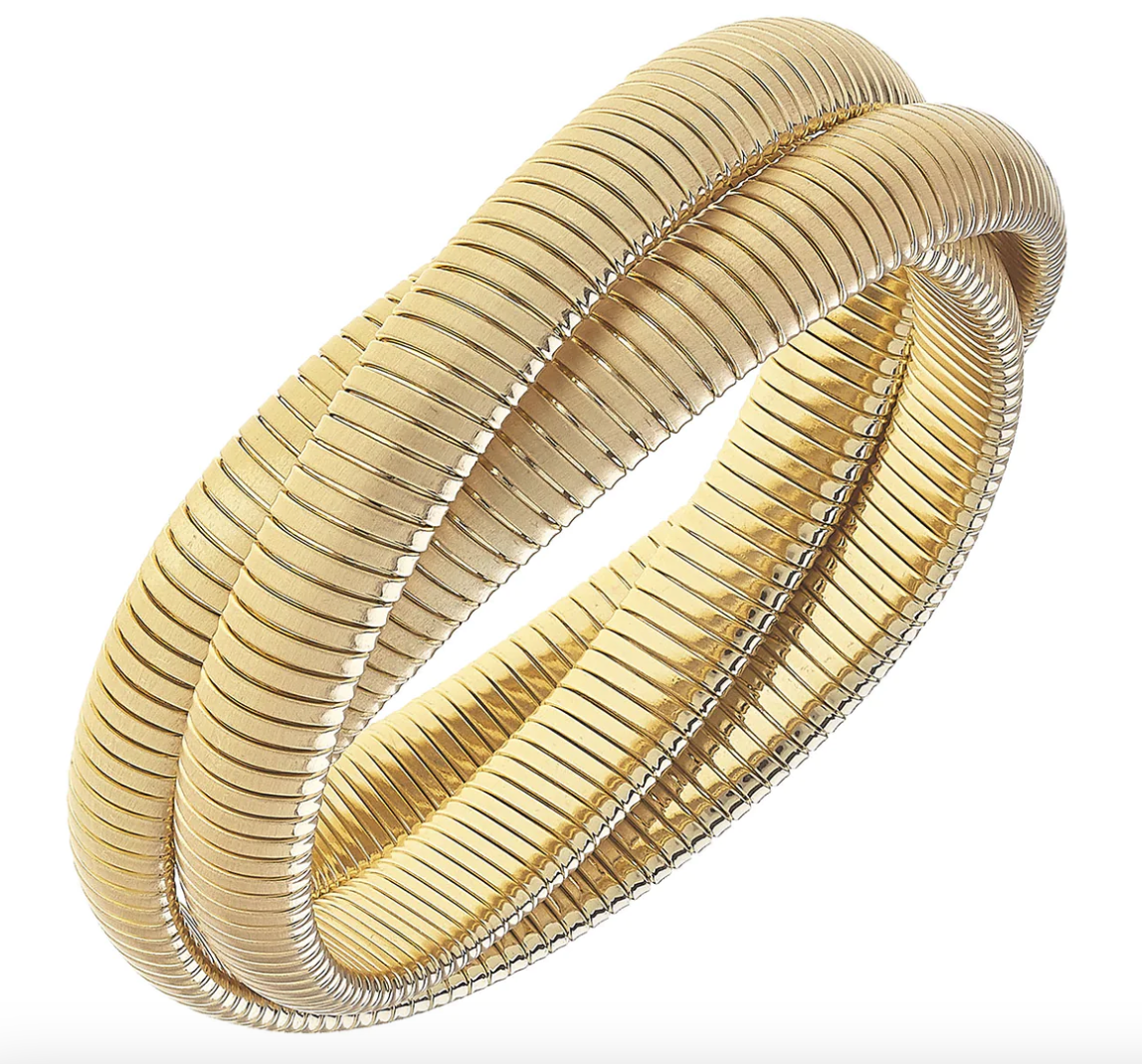 Interlocking 3-Row Soft Gold Stretch Bracelet