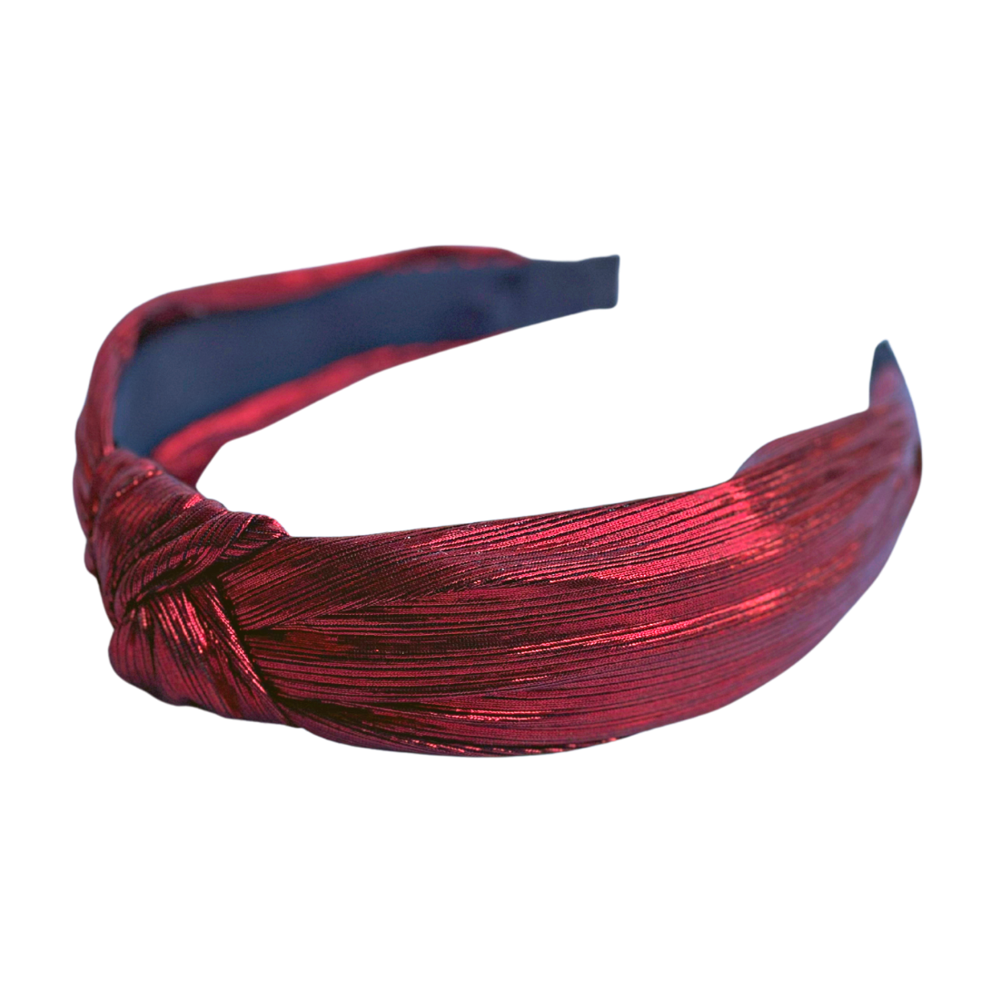 Red Pleated Metallic Knotted Headband