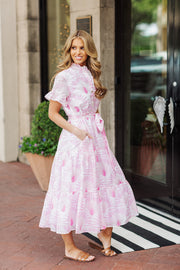 Cora Jane Button Up Midi Dress (Pink / White)