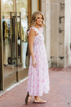 Load image into Gallery viewer, Cora Jane Ruffle Strap Midi Dress (pink / white)
