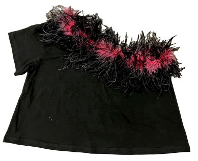 Queen Of Sparkles Black & Red Feather One Shoulder Tee
