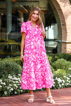 Load image into Gallery viewer, Fleur Ruffle Sleeve Midi Dress (hot pink / white)

