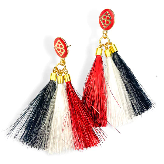 Red, Black, and White Tassel Earrings