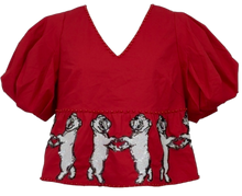 Load image into Gallery viewer, Queen Of Sparkles Dancing Bulldog Peplum Cotton Poof Sleeve Top
