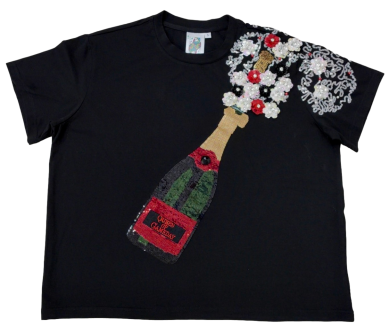 Queen Of Sparkles Black & Red Popping Champagne Tee